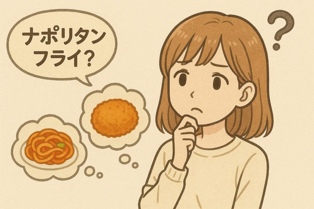 ナポリタンフライが分からず悩んでいる女性